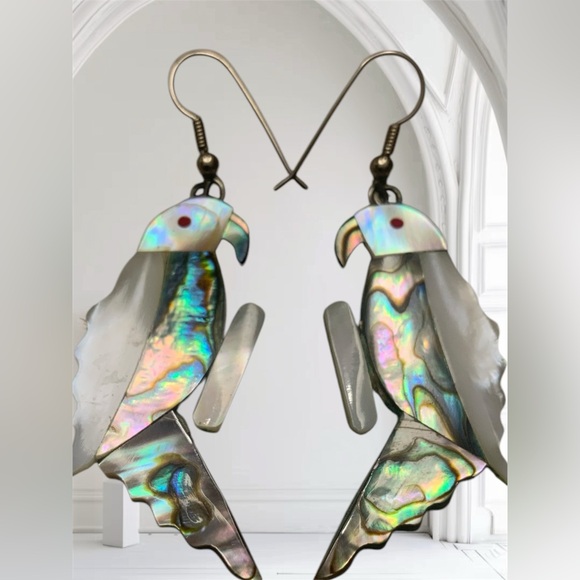 1980’s Abalone Alpaca Mexico Earrings - Picture 6 of 6